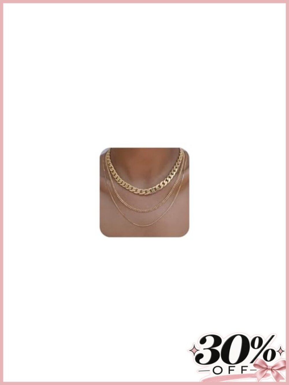 14k Gold Plated Layered Necklace Set Herringbone Cuban Box Chain